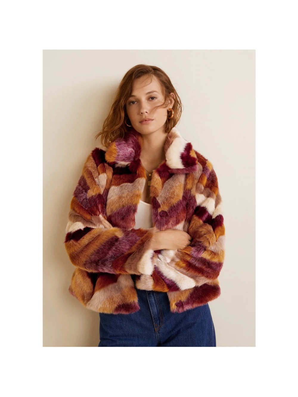 MNG Mango Patchwork Faux Fur Crop Jacket XS